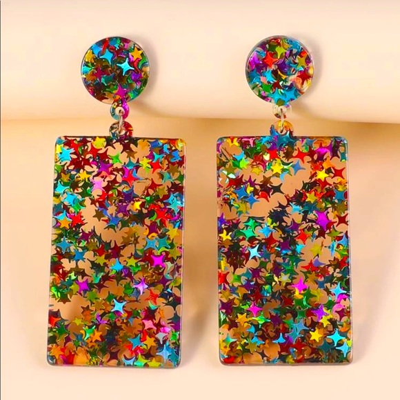 Jewelry - Rainbow Glitter Acrylic Earrings